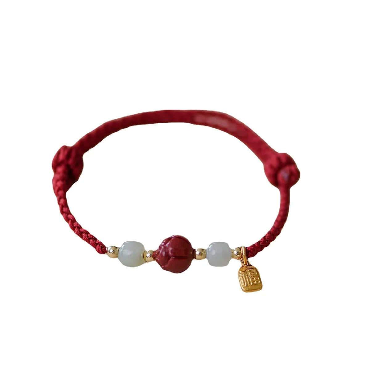 Cinnabar Lotus Landing Good Luck Hand Rope Women's Natural Hetian Jade Fortune Transporter Red Rope Girls' Woven Bracelet Gift