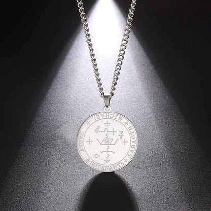 Dawapara King of Solomon Pendant Archangel Michael Sigil Necklace Protection Courage Power and Strength Amulet Stainless Steel