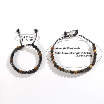 RH Dropship Vintage Men Gift Handmade Mixed 2 Row Black Stones Tiger Eye Agate Health Magnetic Therapy OM Button Wrap Bracelets