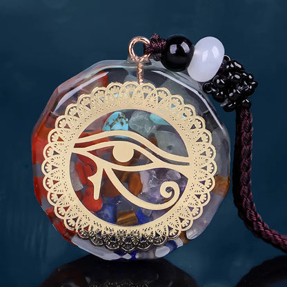 7 Chakra Orgone Necklace Orgonite Energy Generator Chip Stone Pendant Reiki Balancing Necklace Protection Eye of Horus OM Lucky
