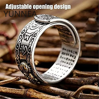 FENG Shui PIXIU MANI Mantra Protection Wealth Ring for Unisex(2PCS: Gold+Silver)