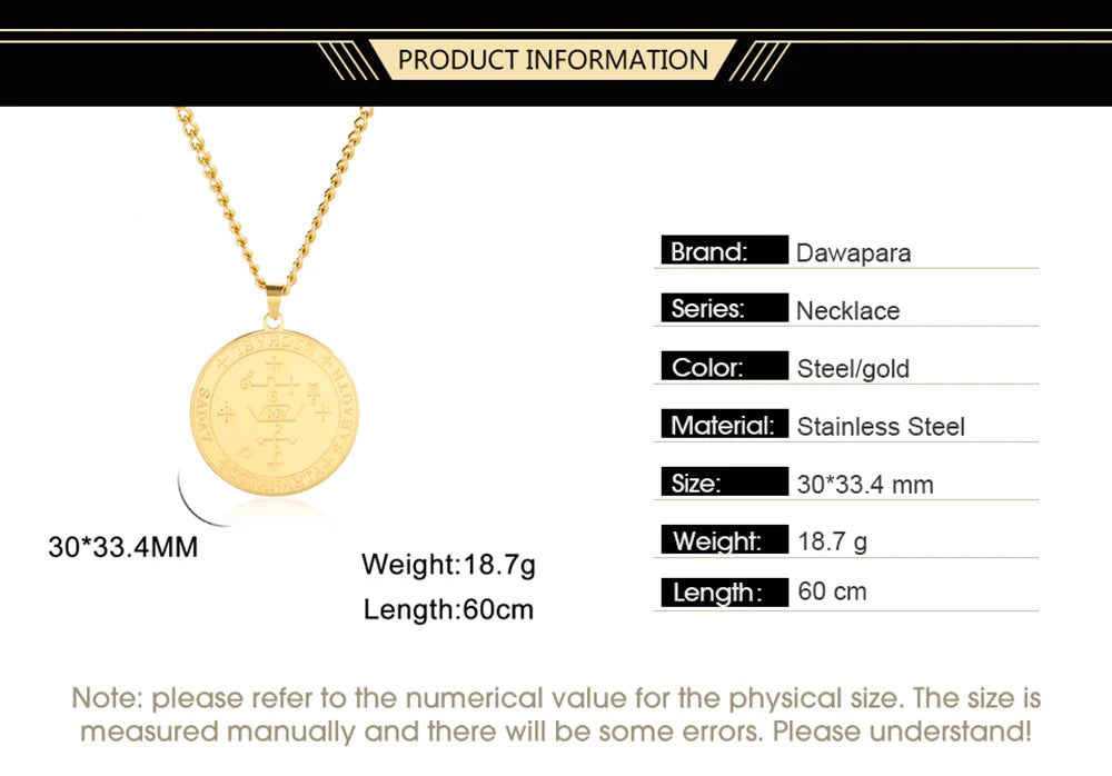 Dawapara King of Solomon Pendant Archangel Michael Sigil Necklace Protection Courage Power and Strength Amulet Stainless Steel