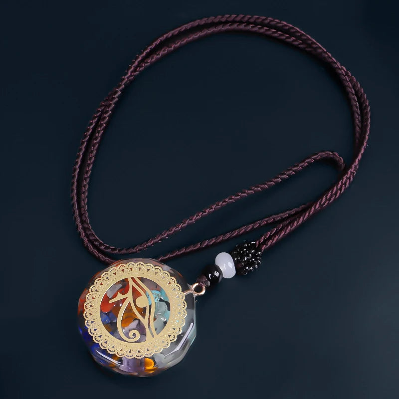 7 Chakra Orgone Necklace Orgonite Energy Generator Chip Stone Pendant Reiki Balancing Necklace Protection Eye of Horus OM Lucky