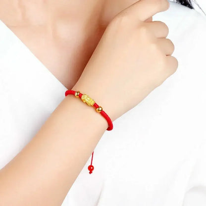 Double Pixiu Ingot & Lucky Red Rope Bracelet – Harness Good Fortune and Prosperity